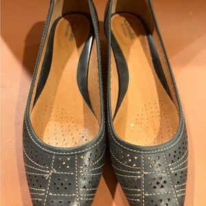 Clarks Navy Perforated Leather Slip-On Flats